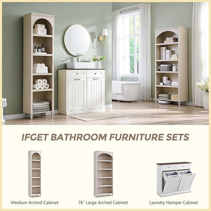 76" Tall Arched Shoe Storage Cabinet, 5 Tiers 20 Pairs Large Wood Shoe Rack w/2 Adjustable Shelves, Farmhouse Freestanding Closet Shelf Organizer for Entryway, Hallway, Living Room (Cream)