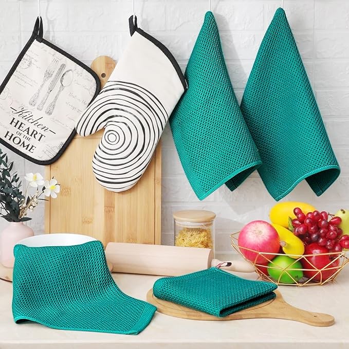 Homaxy 100% Cotton Waffle Weave Kitchen Dish Cloths, Ultra Soft Absorbent Quick Drying Dish Towels, 12 x 12 Inches, 18-Pack, Teal