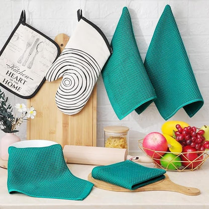 Homaxy 100% Cotton Waffle Weave Kitchen Dish Cloths, Ultra Soft Absorbent Quick Drying Dish Towels, 12 x 12 Inches, 24-Pack, Teal