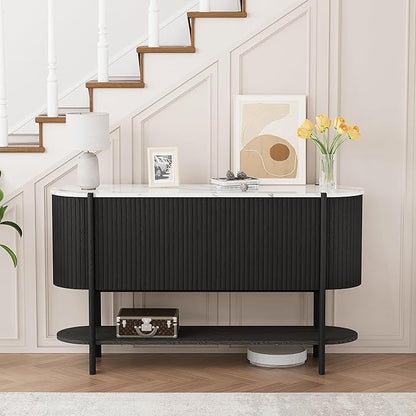 Console Table with Storage, Fluted Entryway Table with 2 Doors and Open Shelf, Long Sofa Table Behind Couch for Living Room, Hallway (Black)