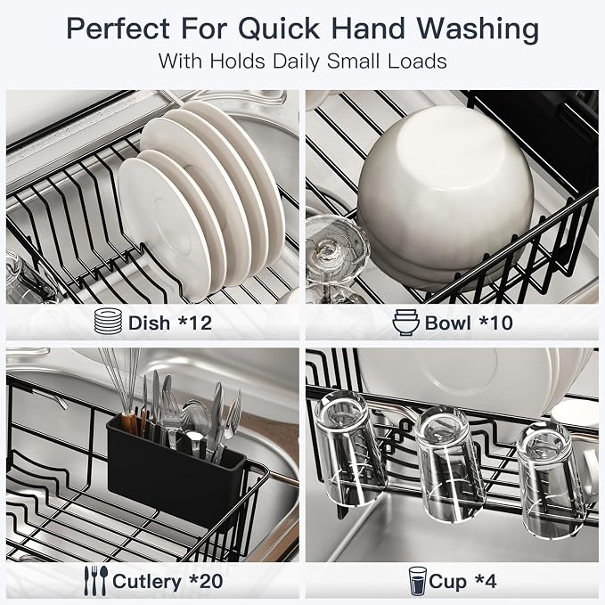 MAJALiS Dish Drying Rack Over The Sink with Utensil Holder | Expandable Stainless Steel Dish Drainer for Small Kitchen, Apartment, RV, Counter Space Saving, Perfect Fit, Rustproof