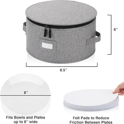 China Storage Case for Bowls or Dessert Plates - Fit plates up to 8" W - Includes 12 Felt Dividers - Hard Shell and Stackable with Fully Padded Interior