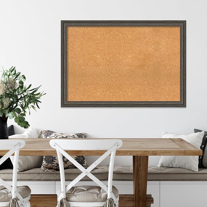 Amanti Art Natural Cork Board for Wall, 27x39 Vision Board with Brown Wood Frame, Large Corkboard Office Decor for Home Organization, Rustic Farmhouse Corkboard Pinboard to display items for home