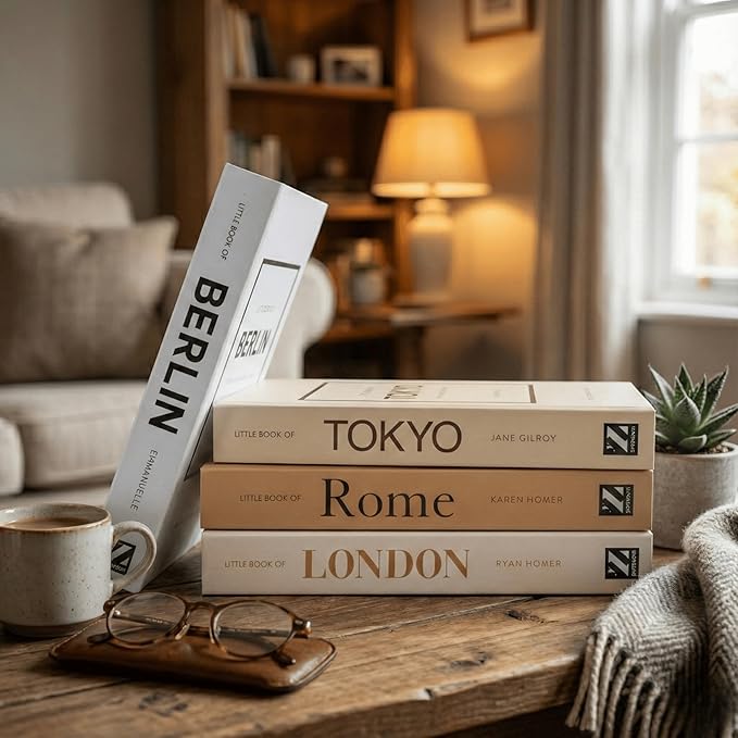 Mocha Medium | 4 PCS Faux Decorative Books for Home Decor | Not Real Books (Cardboard Boxes) | Coffee Table, Shelf Styling & Modern Aesthetic Accent Pieces for Living Room, Office