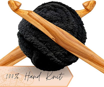 Adyrescia Chunky Knit Blanket Throw | 100% Hand Knit with Jumbo Chenille Yarn (40"x50", Raven Black)