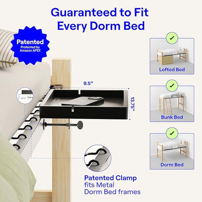 BedShelfie Wood Bedside Shelf for Bunk Bed & Top Bunk, College Dorm Room Essentials, Loft Nightstand, Floating Bed Side Table Tray Storage, Dorm Room Decor By Smallish - (DormEssential Wood, Black)