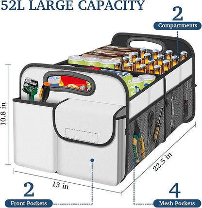 Femuar Car Trunk Organizer, Car Storage Organizer with Large Capacity Waterproof Collapsible Trunk Organizer for Car Suv/Jeep/Sedan (Beige, Standard)