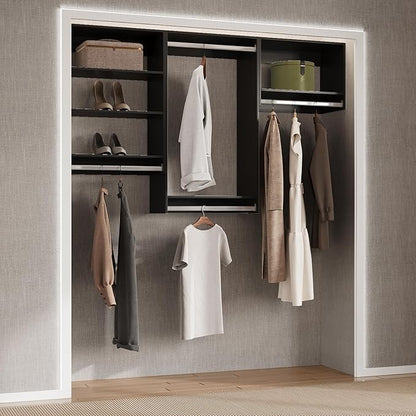 Modular Closet Organizer - 60" Wide Tower with Hanging Shelves, Wall-Mounted Wardrobe Kit for Walk-In Closets, Black