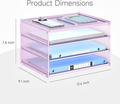 Lavatino 3-Tier Letter Tray Desk Organizer – Purple Mesh Metal Paper File Tray Organizer for Desk, Office Supplies & Home Organization | Fits A4/Letter Paper, Mail, Magazines and Office Accessories