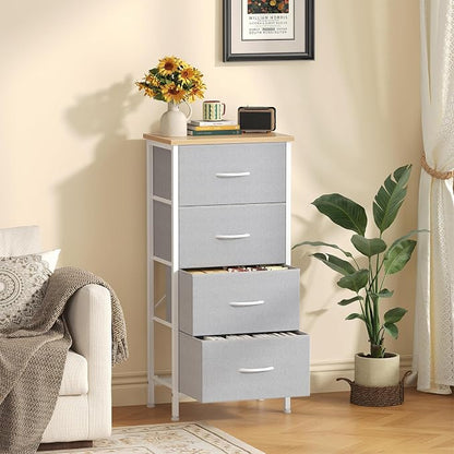 Sweetcrispy 4 Drawer Fabric Dresser Storage Tower Nightstand Chest | Small bedroom dresser and nightstand with sturdy frame,Perfect for closet,entryway,dorm,Easy assembly,Light Gray