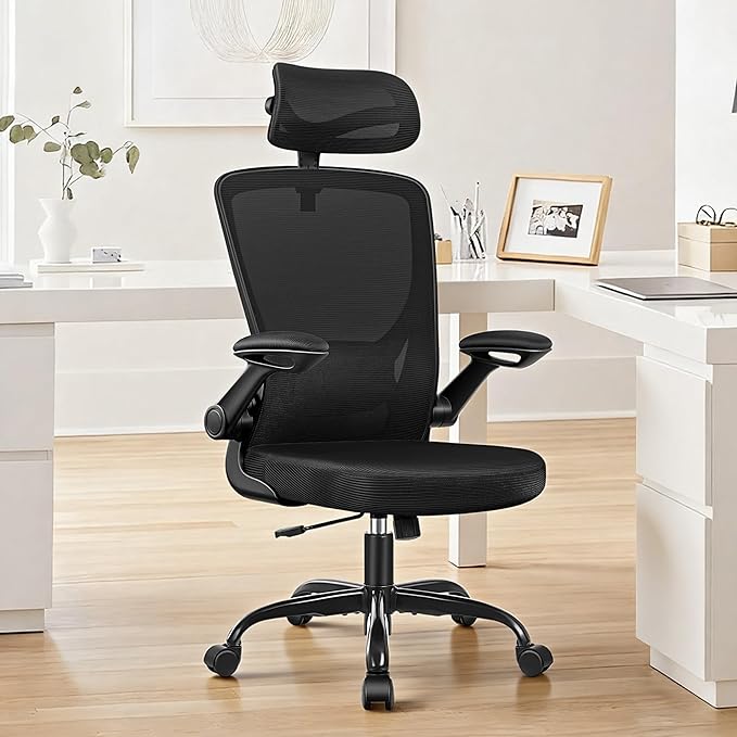 Ergonomic Office Desk Chair Comfy, High Back Mesh Office Desk Chairs with Adjustable Lumbar Support, Headrest, Flip-up Armrests, Home Computer Chair for Gaming, Work, 4 Pack