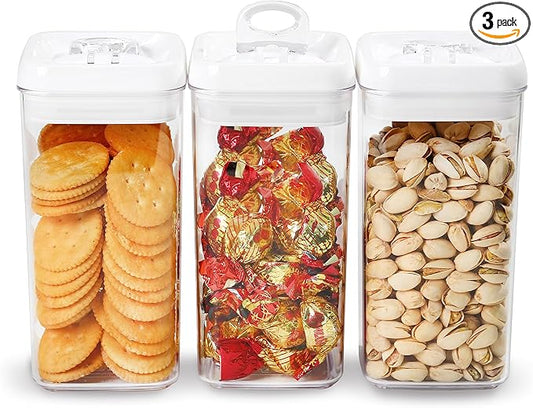 Felli Flip Tite Food Storage Container with Lid Airtight 4" Ring Seal Flip Top, Stackable Acrylic Canister Jar for Pantry Kitchen Counter, Snack Coffee Bean Granola Pet Treats Cracker Holder (1.2 L)