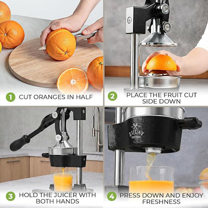 Zulay Kitchen Cast Iron Juicer - Heavy Duty Manual Juicer with Detachable Strainers for Easy Cleaning, Orange Juice Press for Citrus Fruits, Perfect for Bartenders, Juice Lovers & Health Enthusiasts