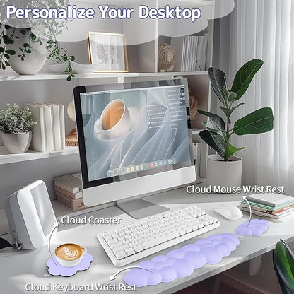Sushret Cloud Wrist Rest Keyboard, Cloud Keyboard Wrist Pad Set with PU Leather Memory Foam, Cute Arm Rest for Palm Support, PC/Gaming Desk Accessories/Office Setup/Computer Hand Cushion - Purple