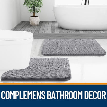 OLANLY Large Bathroom Rugs 59x35, Extra Soft Absorbent Chenille Bath Rugs, Rubber Backing Quick Dry, Machine Washable Bath Mats for Bathroom Floor, Tub and Shower, Home Decor Accessories, Grey