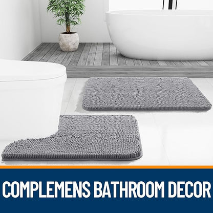 OLANLY Bathroom Rugs 34x21, Extra Soft Absorbent Chenille Bath Rugs, Rubber Backing Quick Dry, Machine Washable Bath Mats for Bathroom Floor, Tub and Shower, Home Decor Accessories, Grey