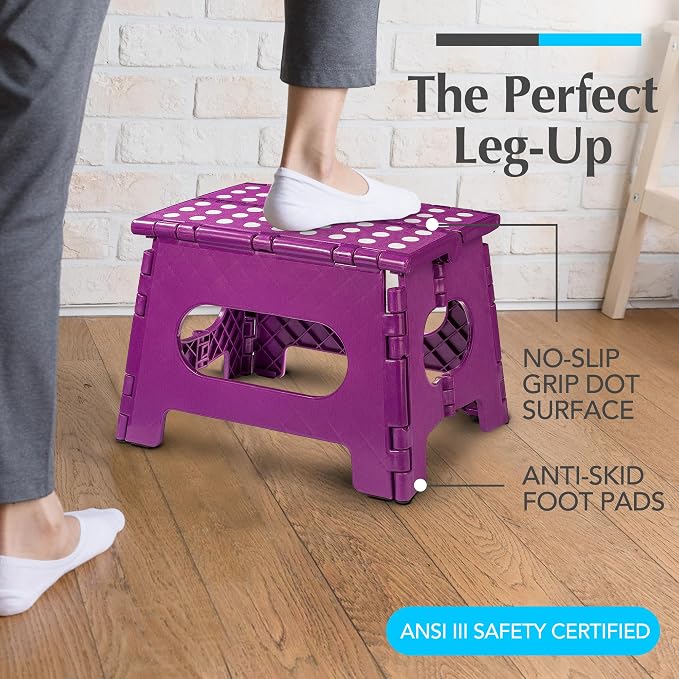 Handy Laundry Folding Lightweight Step Stool - Sturdy Enough to Support Adults - Opens Easy with One Flip - Great for Kitchen, Bathroom or Bedroom (Purple - 9 Inch)