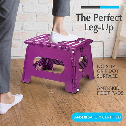 Handy Laundry Folding Lightweight Step Stool - Sturdy Enough to Support Adults - Opens Easy with One Flip - Great for Kitchen, Bathroom or Bedroom (Purple | 2-Pack)