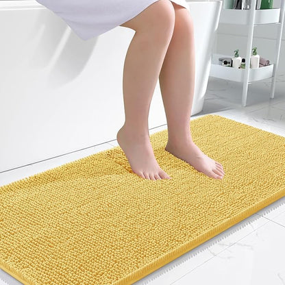 OLANLY Large Bathroom Rugs 50x30, Extra Soft Absorbent Chenille Bath Rugs, Rubber Backing Quick Dry, Machine Washable Bath Mats for Bathroom Floor, Tub and Shower, Home Decor Accessories, Yellow