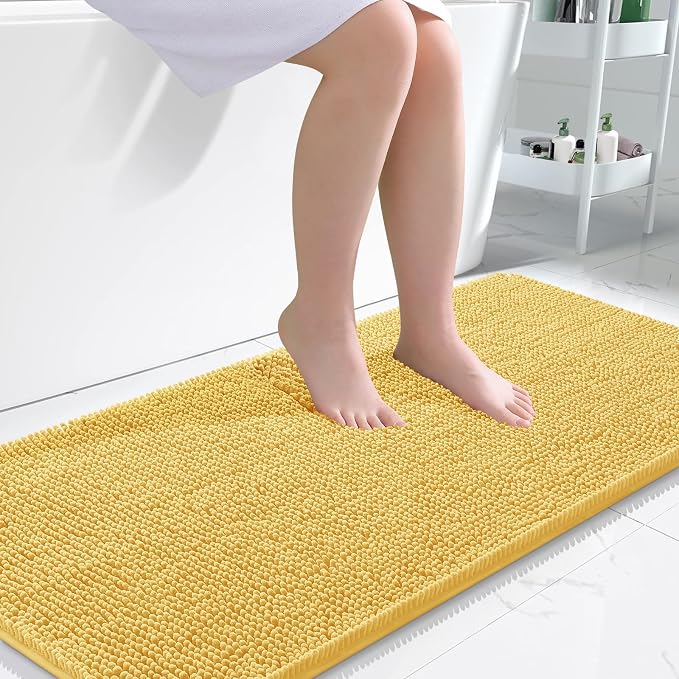 OLANLY Bathroom Runner Rugs 47x24, Extra Soft Absorbent Chenille Bath Rugs, Rubber Backing Quick Dry, Machine Washable Long Bath Mats for Bathroom Floor, Tub and Shower, Home Decor Accessories, Yellow