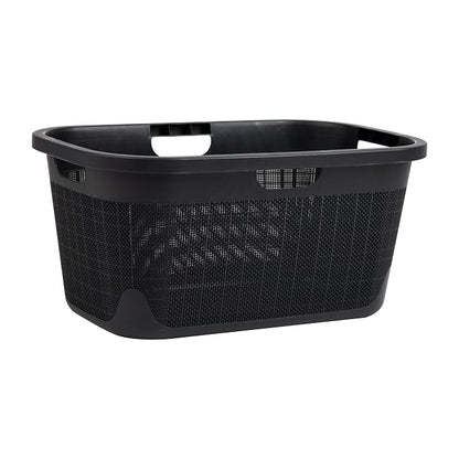 Mind Reader 40L Laundry Basket, Linen Design Clothes Hamper, Plastic Storage Bin with Handles, Black