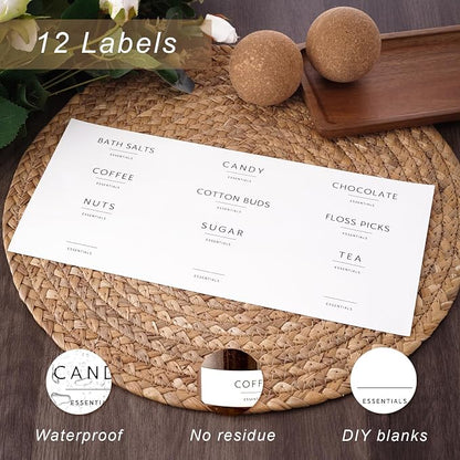 Glass Jars with Cork Lids, 3 Pack Small Decorative Jars with Acacia Tray, Bathroom Qtip and Cotton Ball Holder Set, Cute Coffee Bar Containers for Sugar Candy Tea, Apothecary Jars (17oz)