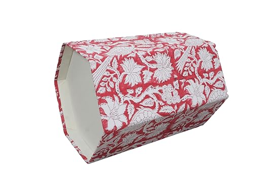 Generic 3.3 Gallon Cotton Hand Block Printed Paper Waste Basket |Small Decorative Trash Can for Housewarming Gifts in Living Room, Bedroom, Bathroom | Eco-Friendly, Plastic-Free (1, RED White MOR)
