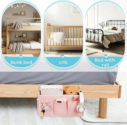 Loghot Bedside Caddy/Bedside Storage Bag Hanging Organizer for Bunk and Hospital Beds,Dorm Rooms Bed Rails,Can be Placed Glasses,Books,Mobile Phones,Keys (2pc Pink)
