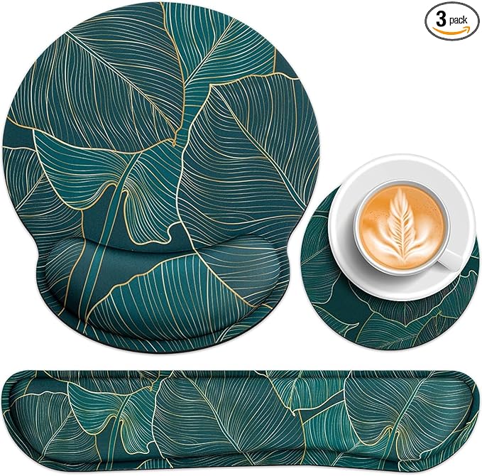 Mouse Pad with Wrist Rest Set, 3-in-1 Wrist Support Mousepad Set, Gaming Mat Pad with Anti-Skid Base,Ergonomic Mouse Pad Green,Memory Foam Gel Wrist Rest for Computer Keyboard