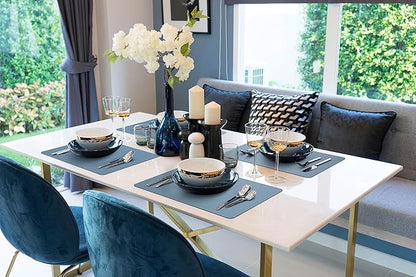 More Décor Faux Leather Placemats Set of 6 for Dining Table – Waterproof, Wipeable, Washable, Stain & Heat Resistant, Non-Slip Table Mats – 12 X 17 Inch, (Solid Blue, 6)