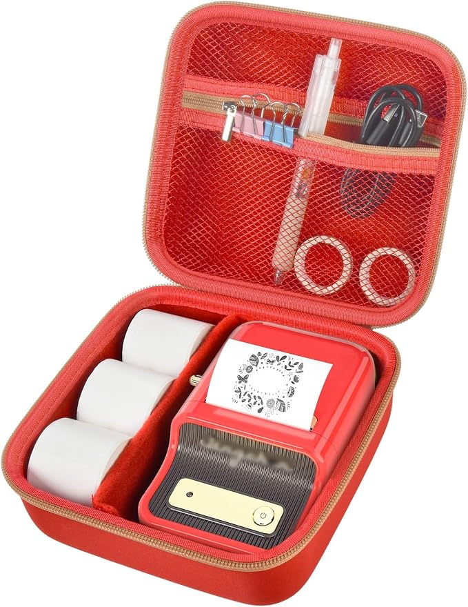 ALKOO Case Compatible with NIIMBOT B21 / B1 Label Maker Wireless Thermal Label Printer, Holder for Inkless Label Maker & Labeling Tapes Refills, with Mesh Pocket for Cable Accessories (Red)
