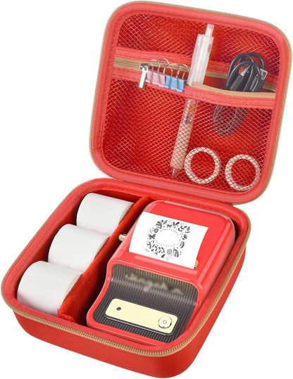 ALKOO Case Compatible with NIIMBOT B21 / B1 Label Maker Wireless Thermal Label Printer, Holder for Inkless Label Maker & Labeling Tapes Refills, with Mesh Pocket for Cable Accessories (Red)