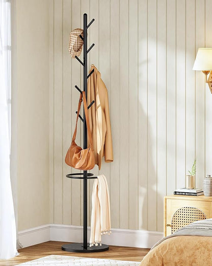 CHOEZON Coat Rack Freestanding, Coat Rack with Umbrella Holder, Coat Hanger Stand with 8 Hooks, Coat Tree with Marble Base, 3 Adjustable Size, for Entryway, Living Room, Bedroom Marble Black TYM09BD