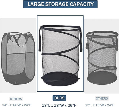 Seiritex Mesh Popup Laundry Hamper 115L Foldable Laundry Basket Extra Large Capacity Collapsible Clothing Storage Basket with Handles 26 H x 18 W x 18 L (Black)