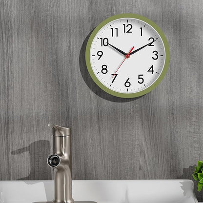 AKCISOT Wall Clock 8 Inch Silent Non-Ticking Modern Clocks Battery Operated - Analog Small Classic for Office, Home, Bathroom, Kitchen, Bedroom, School(Olive Green)