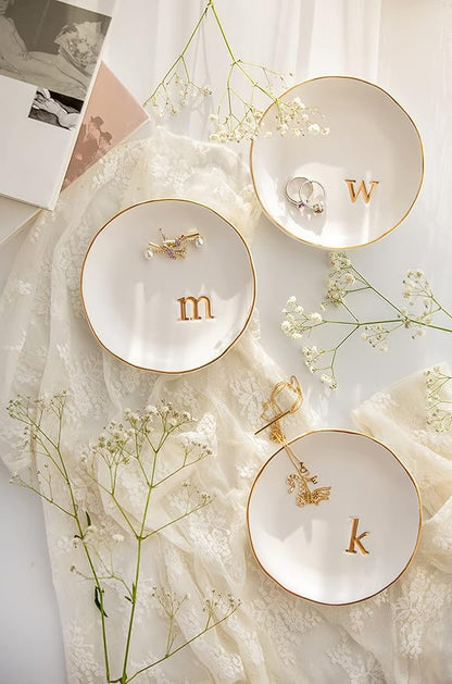 COLLECTIVE HOME - Ceramic Jewelry Tray, Decorative Trinket Dish for Rings Earrings Necklaces Bracelet Watch Keys, Birthday Mother's Day Christmas Gift for Women, 4.75", White Surface (W)