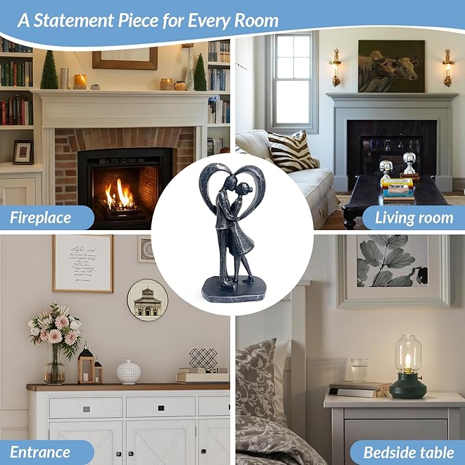 Wedding Anniversary Engagement Gifts for Couples,Room Decor Love Figurines,Black Resin Couple Heart Sculpture,Aesthetic Statue Knick Knacks for Bedroom, Living Room, Desk, Coffee Table