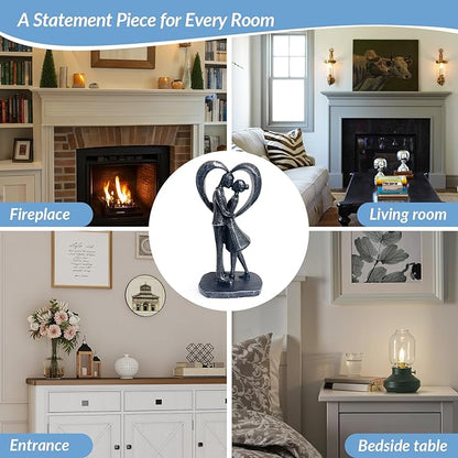 Wedding Anniversary Engagement Gifts for Couples,Room Decor Love Figurines,Black Resin Couple Heart Sculpture,Aesthetic Statue Knick Knacks for Bedroom, Living Room, Desk, Coffee Table