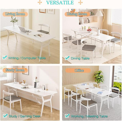 Solid Wood Study Desk - 78.8" Double Long Computer Table for Home Office, 2-Person PC Workstation, White