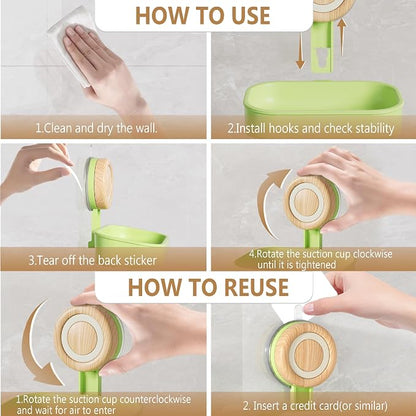 Double Layer Soap Dish for Shower 2 Pack, Wall Mounted Bar Soap Holder Suction Cup 2 Layer Self Draining Soap Case Sponge Holder for Shower Bathroom, Tub and Kitchen Sink, Green