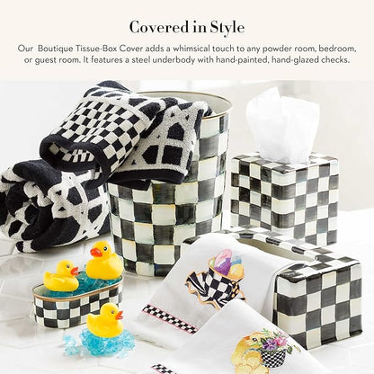 MACKENZIE-CHILDS Tissue-Box Cover, Tissue Holder for Home Decor, Black-and-White Courtly Check, Square