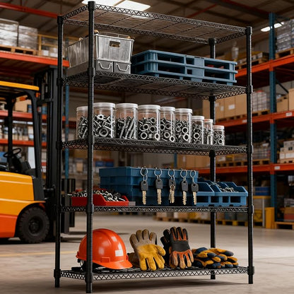 M MZG 1750LBS 47.2" W 5 Tiers Shelf Steel Storage Shelves Shelving Unit Steel Organizer Wire Rack for Home,Kitchen,Office,Garage Black 17.7" D x 47.2" W x 72.4" H