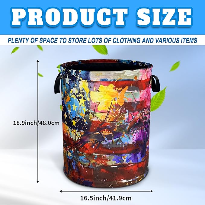 American Flag Laundry Basket Usa Flag Art Oxford Cloth Laundry Hamper With Handle Foldable Portable Clothes Storage Basket 18.9 X 16.5 Inch Storage Bag For Laundry Room/Bathroom/Bedroom/Dormitories