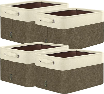 BALEINE 4 Pack Fabric Closet Storage Bins for Shelves, Linen Closet Organizers and Storage, Decorative Baskets for Organizing, Shelf, Clothes, Home, Office (Brown, 12"x8"x8")