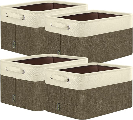 BALEINE 4 Pack Fabric Closet Storage Bins for Shelves, Linen Closet Organizers and Storage, Decorative Baskets for Organizing, Shelf, Clothes, Home, Office (Brown, 12"x8"x8")