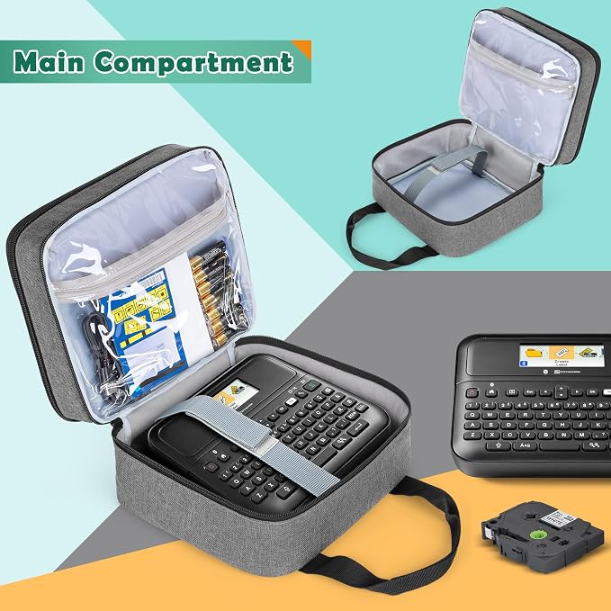 LUXJA Label Maker Carrying Case Compatible with Brother P-Touch PT-D610BT / PT-D410 / PT-D460BT, Storage Bag for Brother Label Printer with Multiple Pockets, Gray