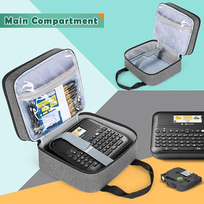 LUXJA Label Maker Carrying Case Compatible with Brother P-Touch PT-D610BT / PT-D410 / PT-D460BT, Storage Bag for Brother Label Printer with Multiple Pockets, Gray