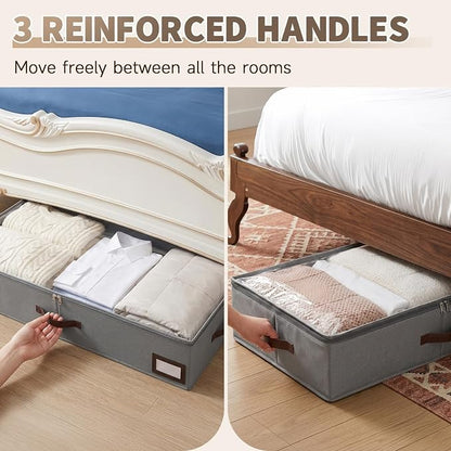 OIAHOMY 2 Pack Under Bed Storage with 4 Compression Bags, Underbed Organizers for Bedroom & Closet, Fits Beds Higher than 5.9", Space-Saving for Seasonal Clothes, Blankets & Shoes - Black