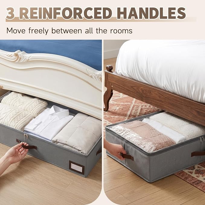 OIAHOMY 2 Pack Under Bed Storage with 4 Compression Bags, Underbed Organizers for Bedroom & Closet, Fits Beds Higher than 5.9", Space-Saving for Seasonal Clothes, Blankets & Shoes - Black