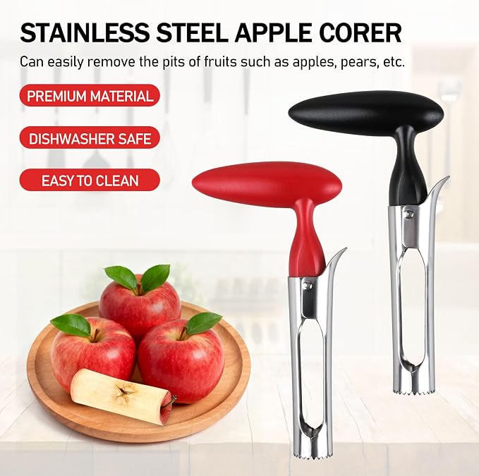 Apple Core Remover Apple Corer Tool, 304 Stainless Steel, Serrated Blades for Easy Coring (Red and Black)